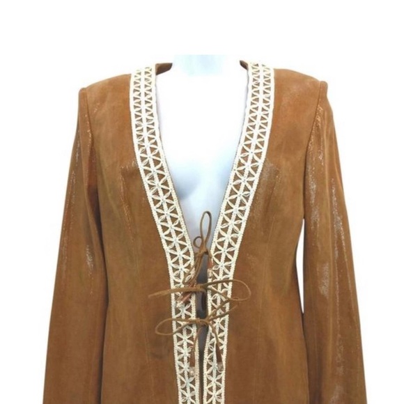 ST JOHN COUTURE Coated Lamb Leather Triple Tie Jacket Size 12 Like New - Picture 3 of 7
